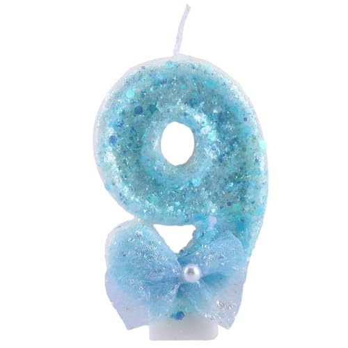 ALLVA Kerzen Geburtstag 9, Geburtstagskerzen Zahlen Mädchen, Glitzernde Kerze 9, Geburtstagskerzen für Kinder, Erwachsene,Geburtstagsfeier, Jubiläum, Meilenstein (7,5cm, Blau) von ALLAVA