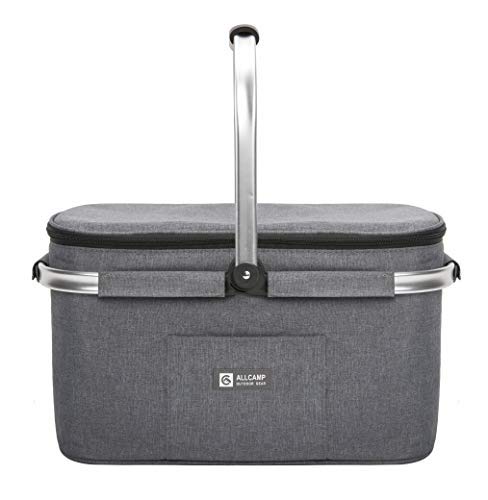 ALLCAMP Groß Faltbar Isoliert Kühltasche - Einkaufskorb Thermo Mit Deckel, Abnehmbarer Picknickkorb 2 Personen, Aluminiumrahmen Kühlkorb, Verdicken Thermokorb - Mit 2 Kühlakkus von ALLCAMP OUTDOOR GEAR