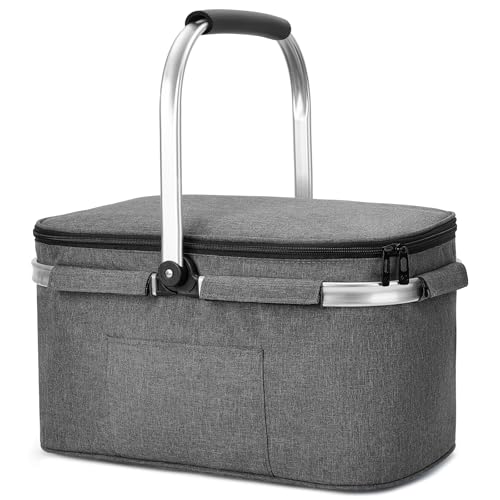 ALLCAMP Groß Faltbar Isoliert Kühltasche - Einkaufskorb Thermo Mit Deckel, Abnehmbarer Picknickkorb 2 Personen, Aluminiumrahmen Kühlkorb, Verdicken Thermokorb - Mit 2 Kühlakkus von ALLCAMP OUTDOOR GEAR
