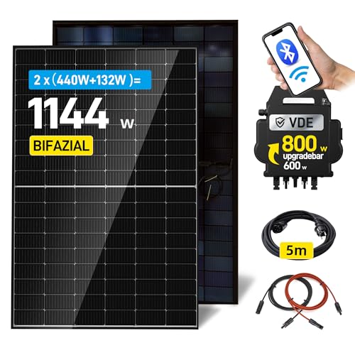 Balkonkraftwerk 860W/800W mit 2x430W Bifazialer Glas Solarmodule, balkonkraftwerk 800W komplett steckdose, Wechselrichter upgradebar 600W auf 800W inkl. integrierter WLAN&BT Überwachung, 0% MwSt. von ALLDREI