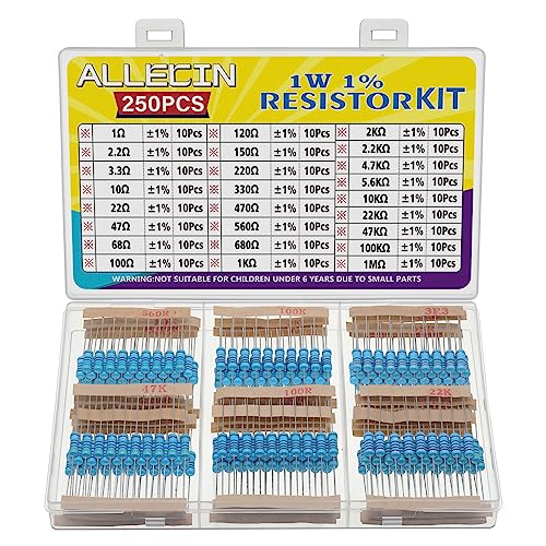 ALLECIN 1W Widerstand Set 1% Toleranz 25 Werte von 1 Ohm bis 1M Ohm 1 Watt Metallfilm Widerstände Sortiment 1 W Resistor Kit Metall Film Wiederstände von ALLECIN