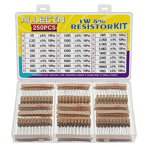 ALLECIN 1W Widerstand Sortiment 25 Werte von 1 Ohm bis 1M Ohm 1 Watt Kohlenstofffilm Widerstände Set 5% Toleranz 1 W Resistor Kit Carbon Film Wiederstände ALLECIN 1W Widerstand Sortiment 25 Werte von 1 Ohm bis 1M Ohm 1 Watt Kohlenstofffilm Widerstände Set 5% Toleranz 1 W Resistor Kit Carbon Film Wiederstände von ALLECIN