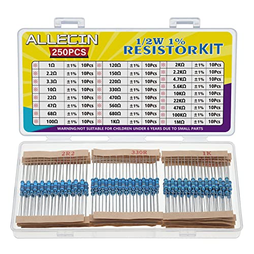 ALLECIN 25 Werte 1/2W Widerstand Set von 1 Ohm bis 1M Ohm 1/2 W Metallfilm Widerstände Sortiment 1% Toleranz 1/2 Watt Metallschicht Resistor Kit Wiederstand Elektronik ALLECIN 25 Werte 1/2W Widerstand Set von 1 Ohm bis 1M Ohm 1/2 W Metallfilm Widerstände Sortiment 1% Toleranz 1/2 Watt Metallschicht Resistor Kit Wiederstand Elektronik von ALLECIN
