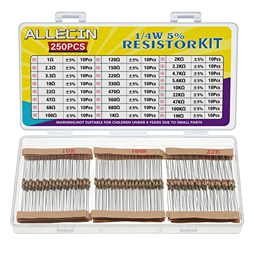 ALLECIN 25 Werte 1/4W Widerstand Sortiment 5% Toleranz von 1 Ohm bis 1M Ohm 1/4 Watt Kohlenstofffilm Widerstände Set 1/4 W Wiederstände Resistor Kit Carbon Film Wiederstand Elektronik ALLECIN 25 Werte 1/4W Widerstand Sortiment 5% Toleranz von 1 Ohm bis 1M Ohm 1/4 Watt Kohlenstofffilm Widerstände Set 1/4 W Wiederstände Resistor Kit Carbon Film Wiederstand Elektronik von ALLECIN