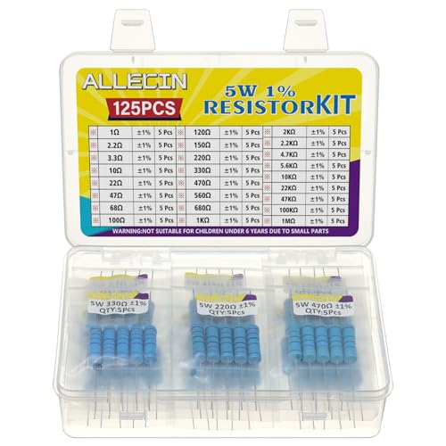 ALLECIN 25 Werte 125 Stück 5W Widerstand Set 1% Toleranz von 1 Ohm bis 1M Ohm 5Watt Metallfilm Widerstände Sortiment 5 W Resistor Kit Metall Film Widerstands von ALLECIN