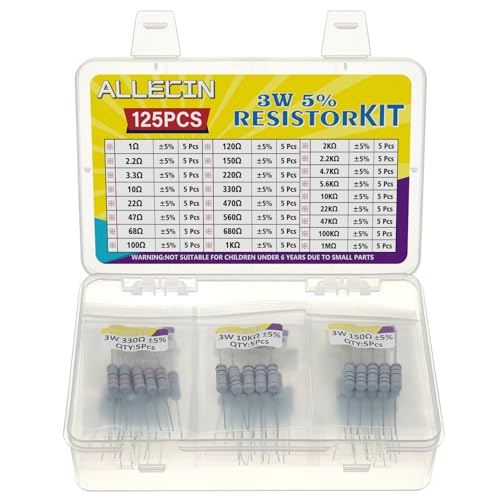 ALLECIN 25 Werte 3W Widerstand Sortiment 5% Toleranz von 1 Ohm bis 1M Ohm 3 Watt Kohlenstofffilm Widerstände Set 3 W Carbon Film Resistor Kit Wiederstände von ALLECIN