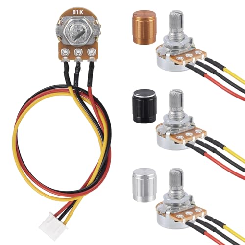 ALLECIN 3 Stück 1K Ohm B1K Potentiometer Mono Linear WH148 Drehpotentiometer 3 Klemmen Rotary Taper Einzelpotentiometer Variable Widerstände mit XH2,54-3-Pin Anschlusskabel und 3 Stk Drehknopf von ALLECIN