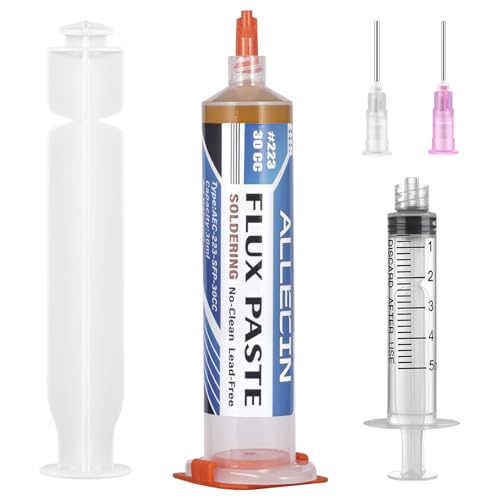 ALLECIN Flussmittel Lötpaste No Clean 30mL Bleifrei Solder Paste Flux 30CC Lötflussmittel Löt Flussmittelpaste Keine Reinigung AEC-223-SFP-30CC mit Schubstangenspritze für SMD PCB BGA (1 Stück) von ALLECIN