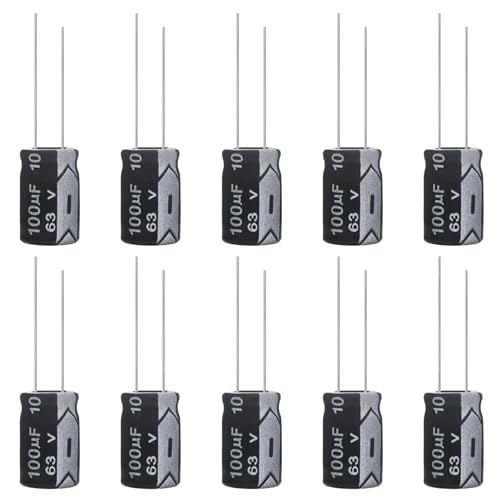 ALLECIN Kondensatoren 100uF 63V Elkos Kondensator 100μF 63Volt Aluminium Elektrolytkondensator 8x12MM Electrolytic Capacitors 100 uF MFD 105°C (Packung mit 10 Stück) von ALLECIN