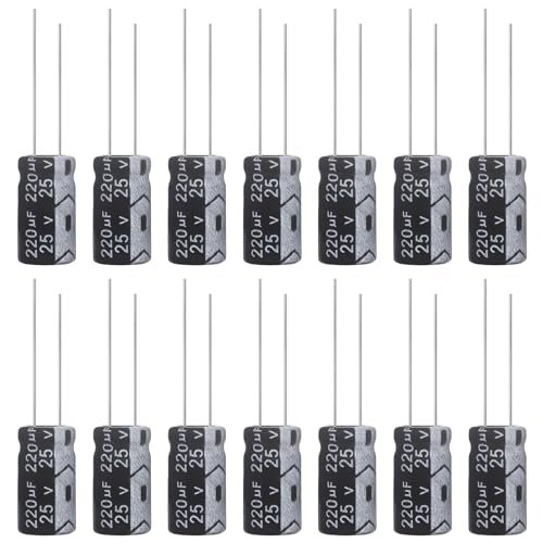 ALLECIN Kondensatoren 220uF 25V Elkos Kondensator 220μF 25Volt Aluminium Elektrolytkondensator 6x12MM Electrolytic Capacitors 220 uF MFD 105°C (Packung mit 15 Stück) von ALLECIN