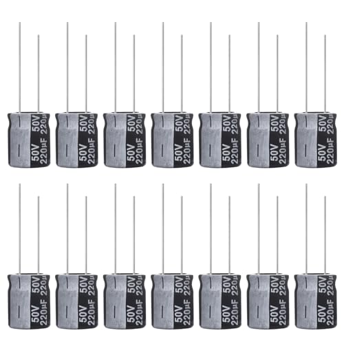 ALLECIN Kondensatoren 220uF 50V Elkos Kondensator 220μF 50Volt Aluminium Elektrolytkondensator 10x13MM Electrolytic Capacitors 220 uF MFD 105°C (Packung mit 15 Stück) von ALLECIN