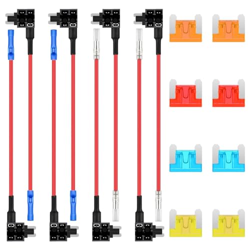 ALLECIN Micro Stromdieb KFZ Sicherung Adapter Niedriges Profil Flachsicherungsadapter Piggyback 12V Stecksicherung Verteiler Add A Circuit mit Mikro Autosicherungen 5A 10A 15A 20A für Auto (8 Stück) von ALLECIN