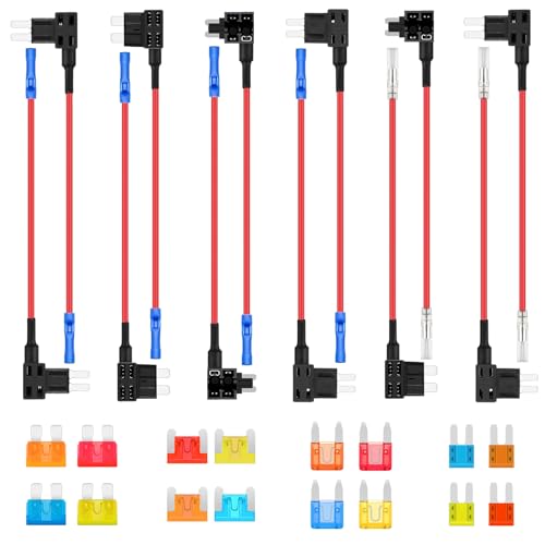 ALLECIN Stromdieb KFZ Sicherung Adapter Set Mini Micro Micro2 Standard Flachsicherungsadapter Piggyback 12V Stecksicherung Verteiler Add A Circuit mit Autosicherungen 5A 10A 15A 20A für Auto (12 Stk) von ALLECIN