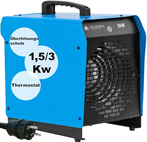 ALLEGRA Heizlüfter 3000 Watt Bauheizer Elektro 3Kw für Werkstatt Zeltheizung Camping, tragbare Heizung, Heizgebläse energiesparend für Steckdose Elektroheizung Elektroheizer H30 mit Thermostat von ALLEGRA