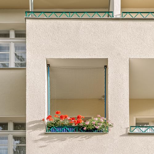 ALLEGRA Katzennetz für Balkon und Fenster, Set mit 2X AB-175B (100-175cm) Spannstange und 1x Netz (Auswahl aus verschiedenen Größen und Farben), zum Klemmen ohne Bohren (schwarz drahtverstärkt, 3x6) von ALLEGRA