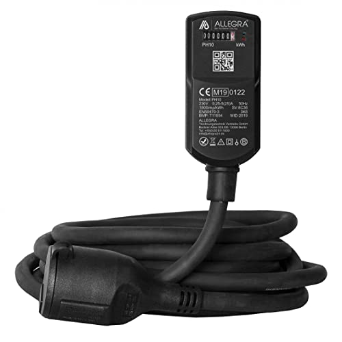 ALLEGRA Mobiler MID Konform Stromzähler Zähler für Steckdose PH30 geeicht mit Zulassung und 1 Meter für 220V Ladestation oder Wallbox mit Maximal 3,8 KW für E-Auto, Baustelle, Camping, Wohnmobil von ALLEGRA