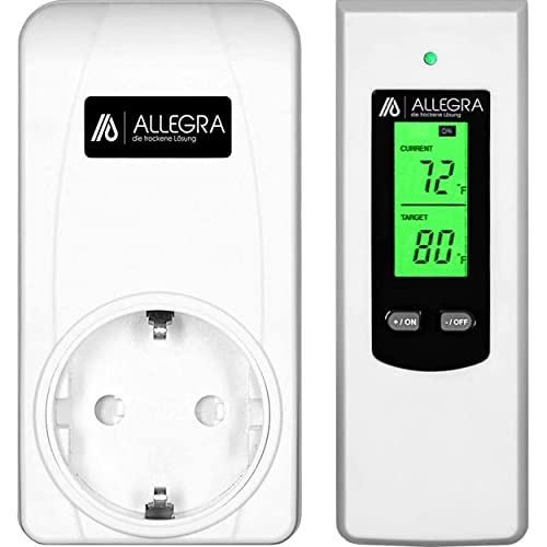 ALLEGRA Wireless Thermostat Steckdose I Digitaler Temperaturregler mit Heizung und Kühlmodus I Fernbedienung mit Temperatursensor I Steckdosenthermostat I LCD-Display I Smart Funkthermostat (T21 Weiß) von ALLEGRA