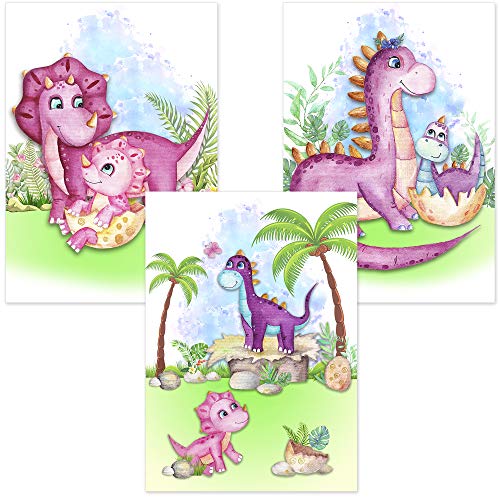 ALLEOVS® Dinosaurier Poster „In einem Land vor unserer Zeit“ | 3er Set – Kinderzimmer Babyzimmer Kinderposter Deko-Poster zur Dekoration mit Dino Motiven, Jungen & Mädchen, Kunstdruck A4 (AL1) von ALLEOVS