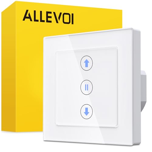 ALLEVOI Smart Rolladenschalter, Wlan Jalousie Schalter mit schaltbaren LEDs, Kompatibel mit Amazon Alexa/Google Assistant, Neutralleiter erforderlich 80x80 mm von ALLEVOI