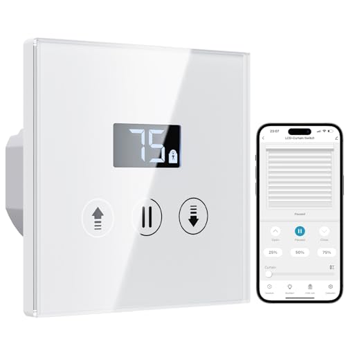 ALLEVOI Smart Rolladenschalter mit Prozentfunktion, Jalousie Schalter mit LCD-Bildschirm, Schaltbare LEDs/Neutralleiter erforderlich, Kompatibel mit Alexa/Google Assistant 80x80 mm von ALLEVOI