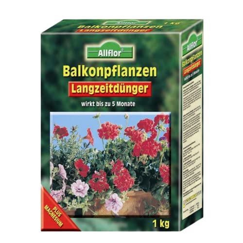 Allflor Balkonpflanzendünger 1 x 1 kg I 5 Monate Langzeitwirkung I Feingranulat in der Faltschachtel I Für Beet-, Balkon- und Kübelpflanzen I NPK-Dünger mit optimaler Nährstoffversorgung von ALLFLOR