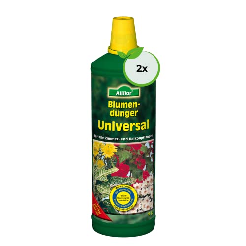 Allflor Blumendünger Universal Flüssigdünger I 2 x 1 L I Flüssiger Spezialdünger in der 1L Flasche I Flüssig-Dünger mit besonderer Nährstoff-Kombination für alle Zimmer- und Balkonpflanzen von ALLFLOR