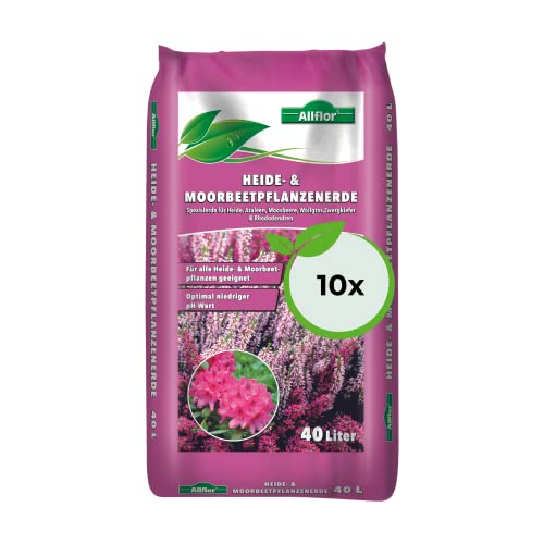 Allflor Heide- und Moorbeetpflanzen-Erde 10 x 40L im Beutel I Für alle Heide- & Moorbeetpflanzen geeignet I Optimal niedriger pH-Wert I Pflanzenerde torfreduziert inklusive Start-Dünger von ALLFLOR