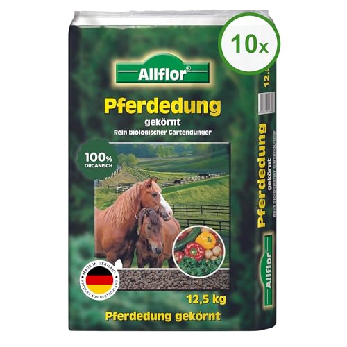 Allflor Pferdedung gekörnt 10 x 12,5 kg im Beutel I Pferdemist als Dünger I rein biologisch-organischer Universaldünger I Pferdedünger I Für alle Garten-, Obst- & Gemüsepflanzenn von ALLFLOR