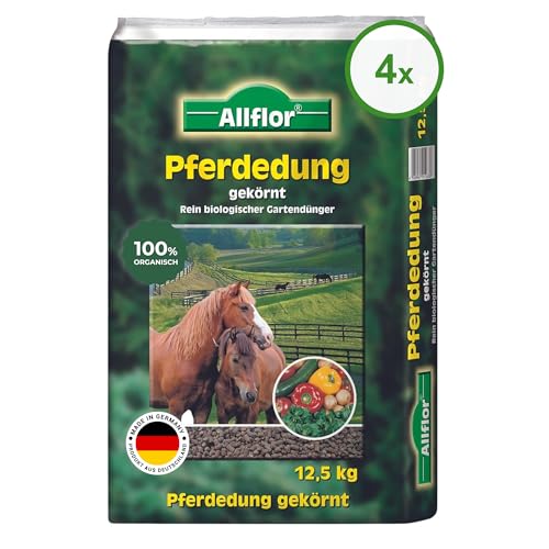 Allflor Pferdedung gekörnt 4 x 12,5 kg im Beutel I Pferdemist als Dünger I rein biologisch-organischer Universaldünger I Pferdedünger I Für alle Garten-, Obst- & Gemüsepflanzenn von ALLFLOR