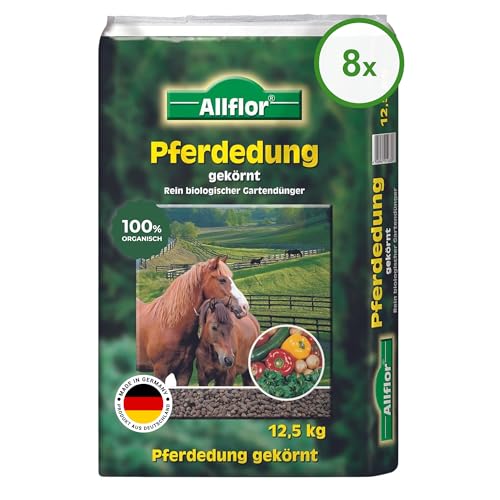 Allflor Pferdedung gekörnt 8 x 12,5 kg im Beutel I Pferdemist als Dünger I rein biologisch-organischer Universaldünger I Pferdedünger I Für alle Garten-, Obst- & Gemüsepflanzenn von ALLFLOR