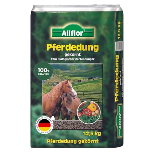 Allflor Pferdedung gekörnt 1 x 12,5 kg im Beutel I Pferdemist als Dünger I rein biologisch-organischer Universaldünger I Pferdedünger I Für alle Garten-, Obst- & Gemüsepflanzenn von ALLFLOR