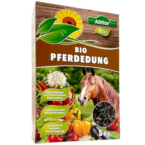 Allflor Pferdedung gekörnt 1 x 5 Kg in Faltschachtel I Pferdemist als Dünger I rein biologisch-organischer Universaldünger I Pferdedünger I Für alle Garten-, Obst- & Gemüsepflanzen von ALLFLOR