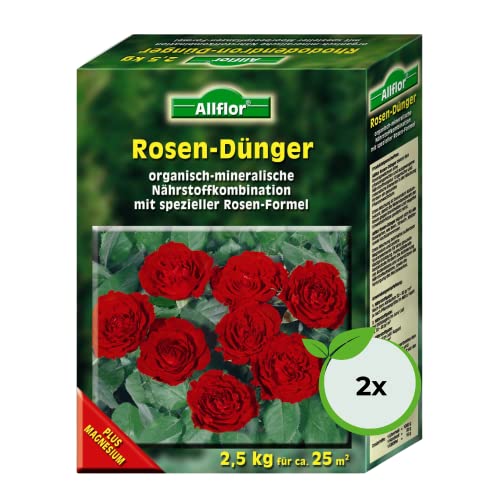 Allflor Rosen-Dünger 2 x 2,5 Kg in der Faltschachtel I Rosendünger mit organisch-mineralischer Nährstoffkombination und spezieller Rosen-Formel I NPK-Dünger 5+7+4 plus Magnesium von ALLFLOR