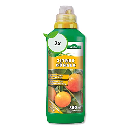 Allflor Zitrusdünger 2 x 500 ml I Langzeitdünger mit viel Kali für ein sattes Grün I Dünger fördert eine reichhaltige Fruchtbildung I Flüssigdünger auch für mediterrane Pflanzen geeignet von ALLFLOR