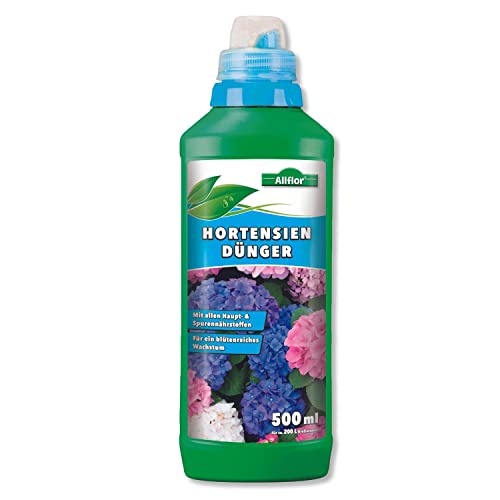 Allflor Hortensiendünger I Rhododendron Dünger I Blumendünger flüssig I 500 ml I Fördert langanhaltende Blütenpracht bei Zimmer- & Balkonpflanzen I Flüssigdünger mit idealer Nährstoffkombination von ALLFLOR