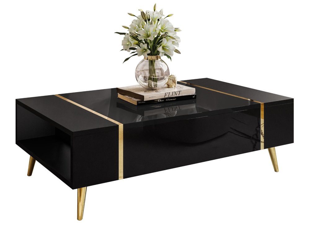 ALLHOUSE24 Couchtisch DIAMANT GOLD Sofatisch Hochglanz, Stauraum, goldene Beine, in 3 Farben, Breite 104 cm von ALLHOUSE24