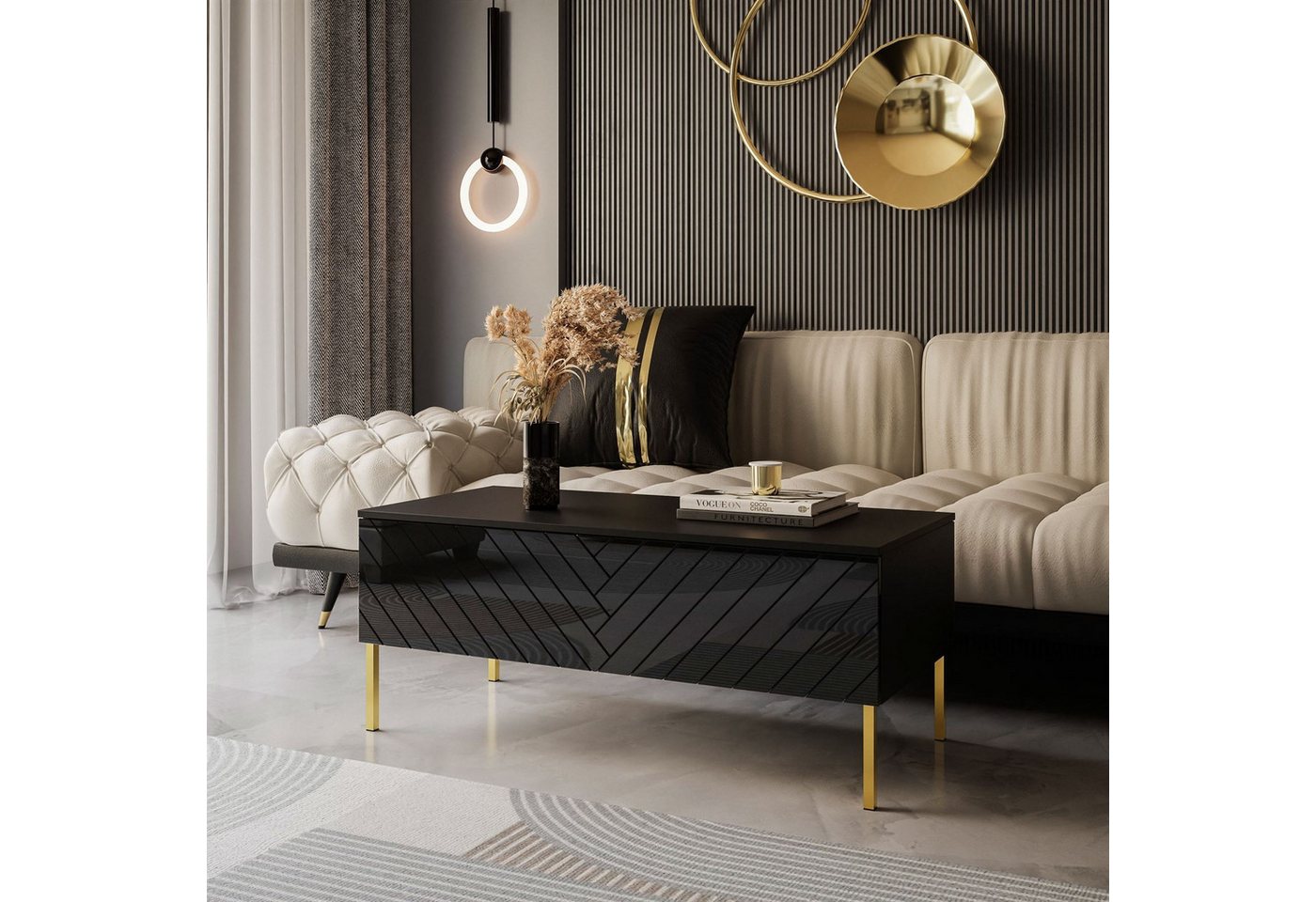 ALLHOUSE24 Couchtisch ELISE 120 Sofatisch Fischgrätenfront Hochglanz gold Beine BERLIN ALLHOUSE24 Couchtisch ELISE 120 Sofatisch Fischgrätenfront Hochglanz gold Beine BERLIN von ALLHOUSE24