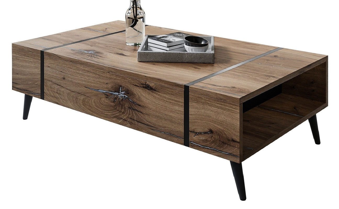 ALLHOUSE24 Couchtisch FLAGSTAFF EICHE Sofatisch 104 Metall Beine in schwarz LOFT von ALLHOUSE24
