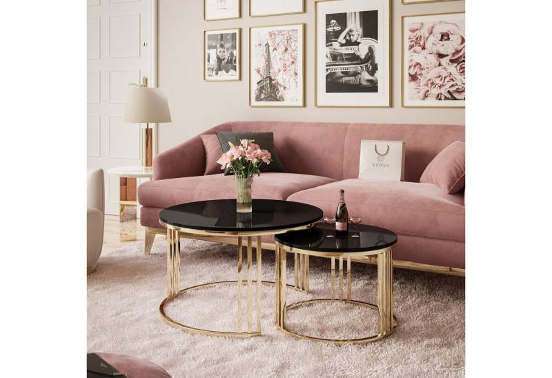 ALLHOUSE24 Couchtisch PEONY 2 in 1 GOLD Chrom Metallgestell Hochglanz runder Couchtisch (2er Set), Durchmesser: ⌀70 cm und ⌀50 cm von ALLHOUSE24