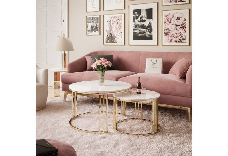 ALLHOUSE24 Couchtisch PEONY 2 in 1 GOLD Chrom Metallgestell Hochglanz runder Couchtisch (2er Set), Durchmesser: ⌀70 cm und ⌀50 cm von ALLHOUSE24