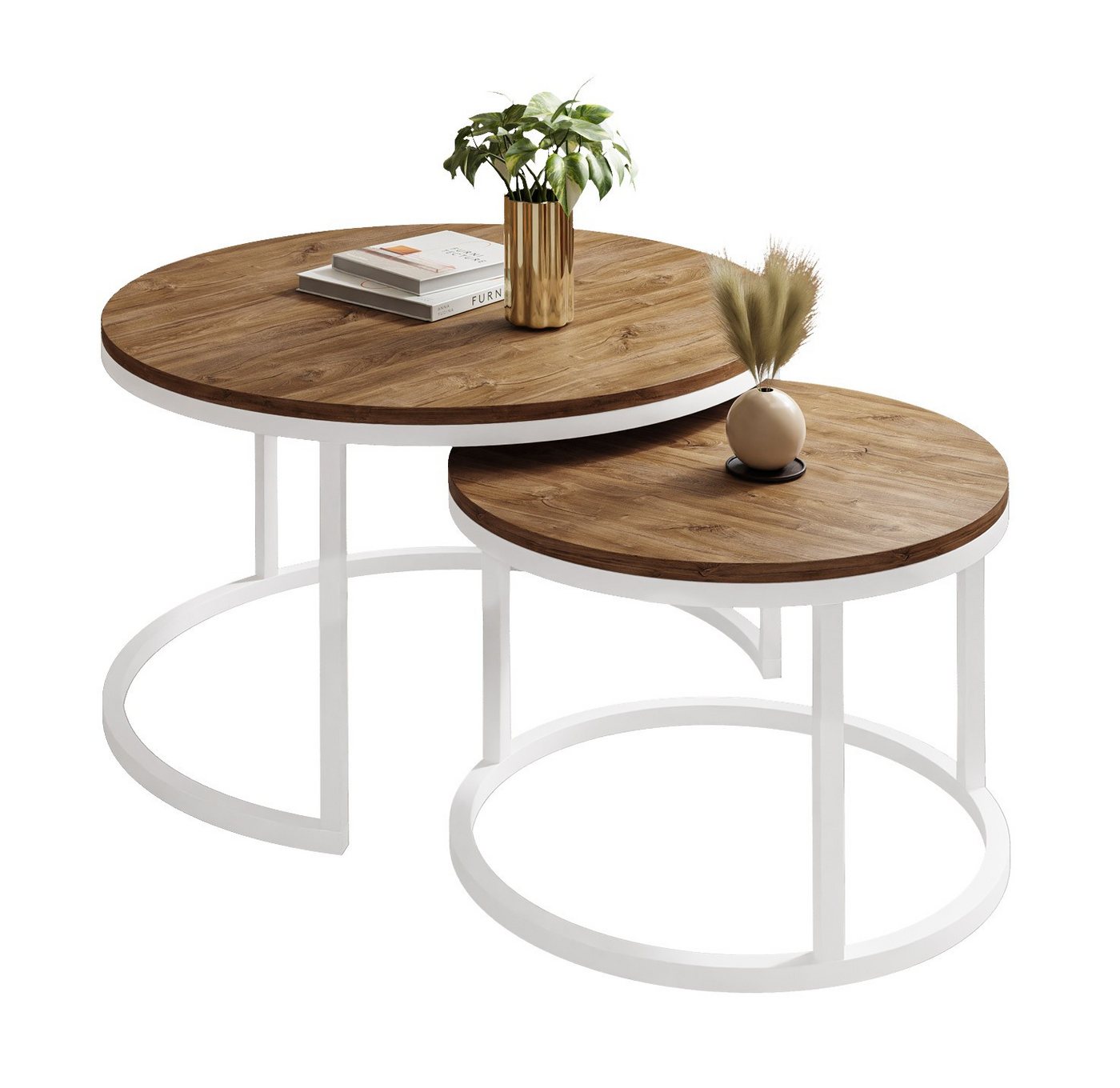 ALLHOUSE24 Couchtisch runder Sofatisch 2 in 1 LOFT Metall Gestell Tisch Ø 80/60 (2er Set), Ø80/60 cm von ALLHOUSE24