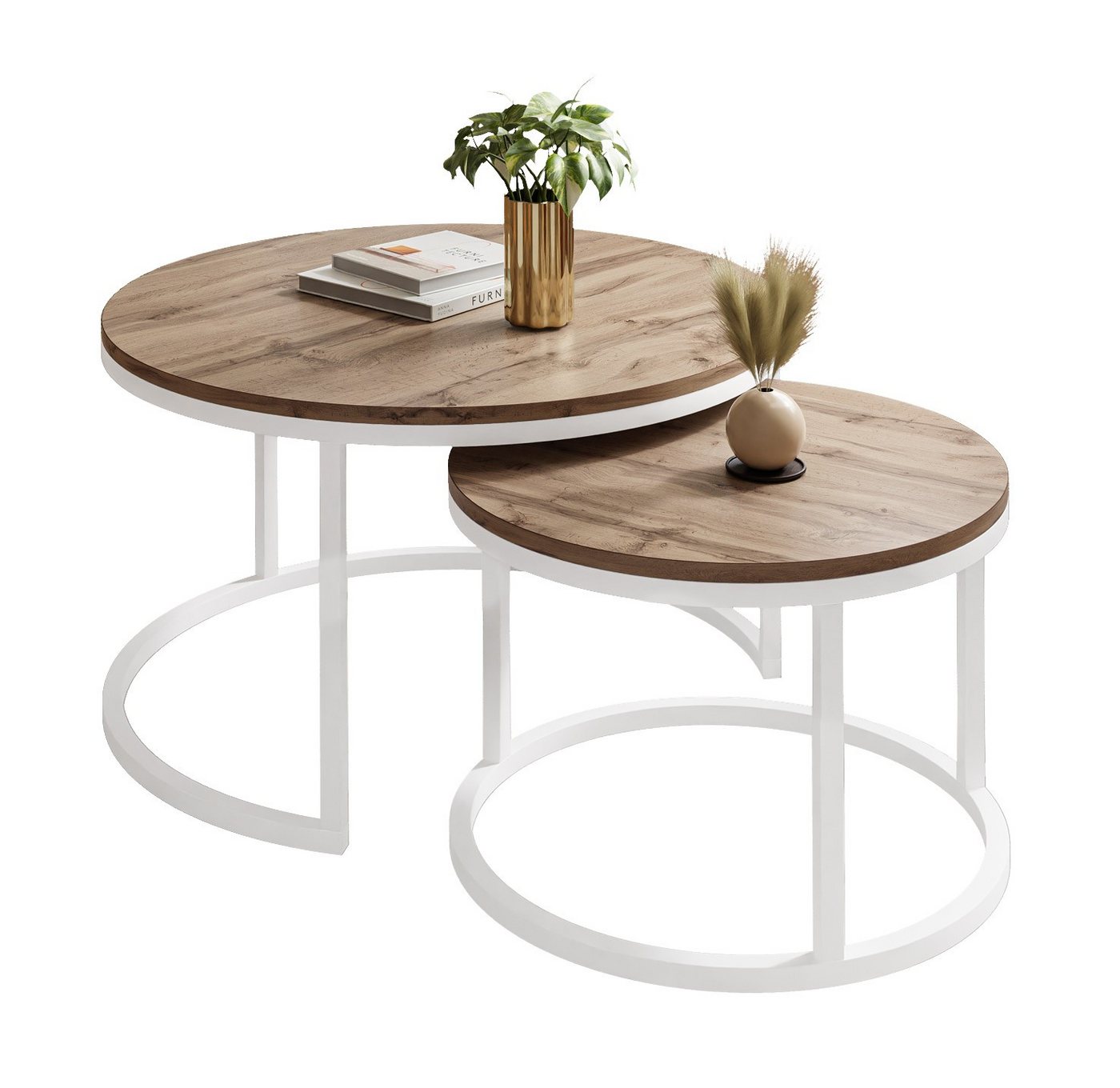 ALLHOUSE24 Couchtisch runder Sofatisch 2 in 1 LOFT Metall Gestell Tisch Ø 80/60 (2er Set), Ø80/60 cm von ALLHOUSE24