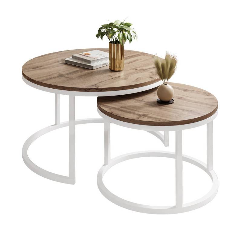ALLHOUSE24 Couchtisch runder Sofatisch 2 in 1 LOFT Metall Gestell Tisch Ø 80/60 (2er Set), Ø80/60 cm von ALLHOUSE24