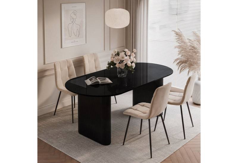ALLHOUSE24 Esszimmer-Set IVO: Tisch mit 4 Stühlen Esstisch ovale Tischplatte: 180 x 90, 1x Tisch mit 4 Stühlen von ALLHOUSE24