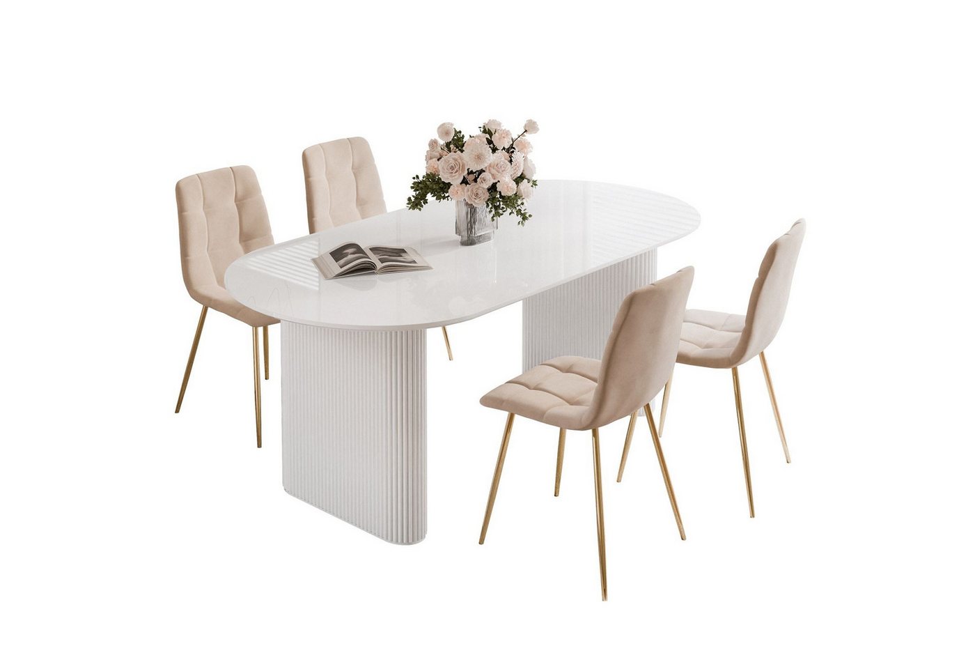 ALLHOUSE24 Esszimmer-Set IVO: Tisch mit 4 Stühlen Esstisch ovale Tischplatte: 180 x 90, 1x Tisch mit 4 Stühlen von ALLHOUSE24
