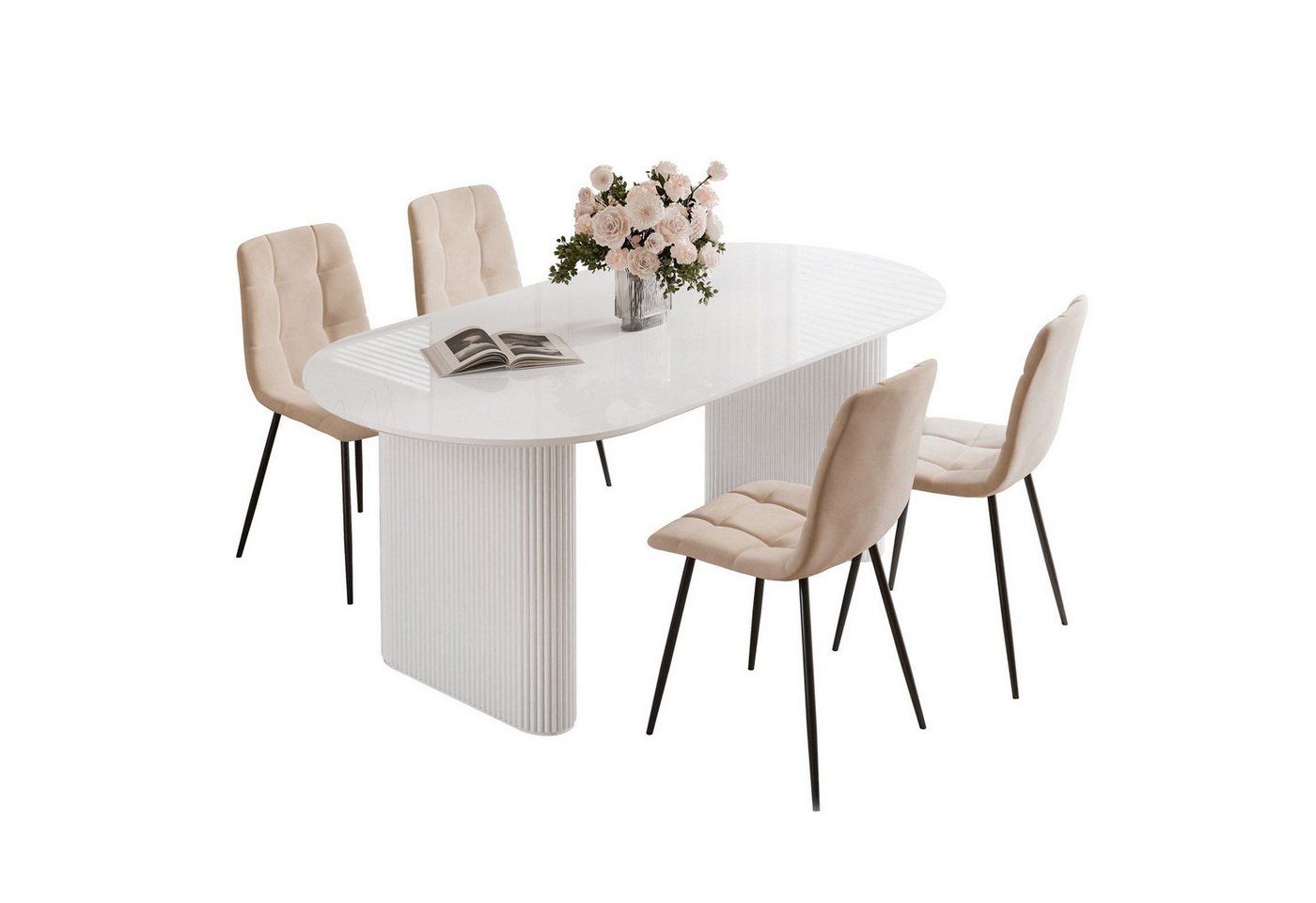 ALLHOUSE24 Esszimmer-Set IVO: Tisch mit 4 Stühlen Esstisch ovale Tischplatte: 180 x 90, 1x Tisch mit 4 Stühlen von ALLHOUSE24