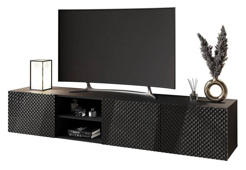 ALLHOUSE24 Hängeschrank PALERMO 195 cm Breite TV Lowboard TV Schrank Fronten in 3D-Technik Breite 195 cm von ALLHOUSE24