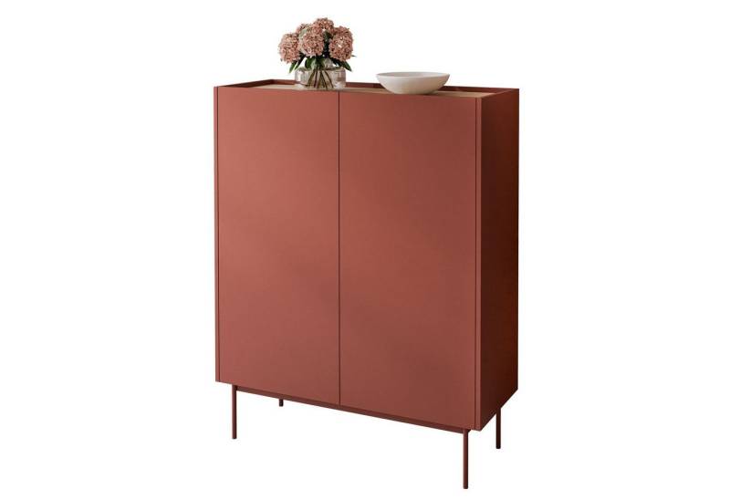 ALLHOUSE24 Hochkommode LINEA Eiche Höhe: 122 cm Kommode Sideboard Metall Füße, Breite 97 cm von ALLHOUSE24
