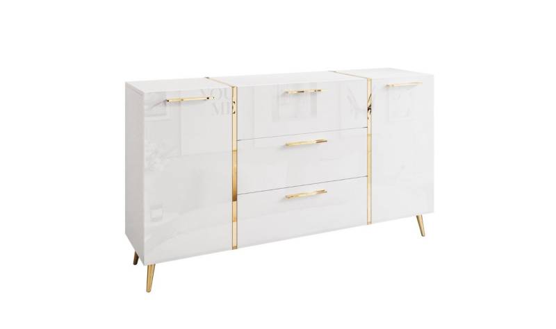 ALLHOUSE24 Kommode DIAMANT 158 cm Breite Hochglanz GOLD Sideboard Möbel BERLIN von ALLHOUSE24