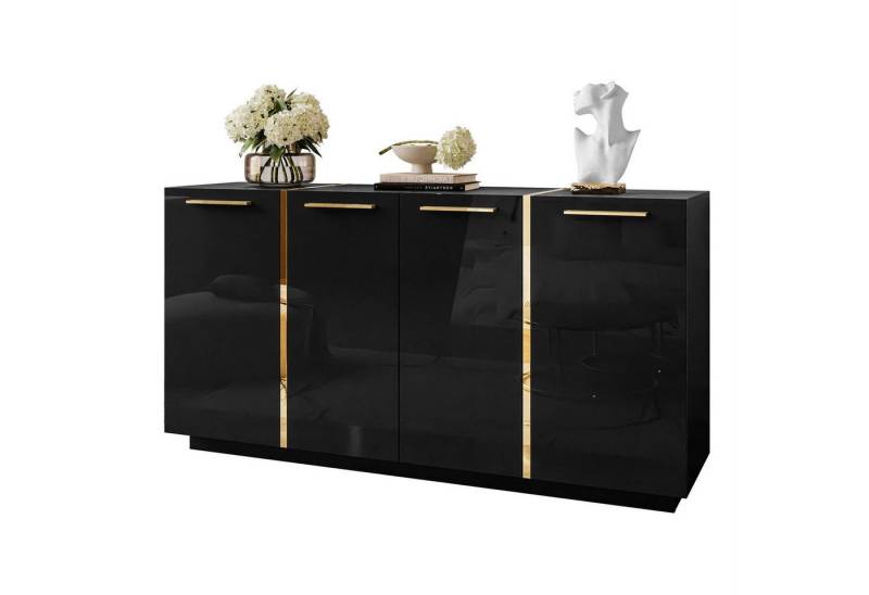 ALLHOUSE24 Kommode DIAMANT GOLD Hochglanz 158 cm Sideboard weiß oder schwarz, Breite 158 cm von ALLHOUSE24